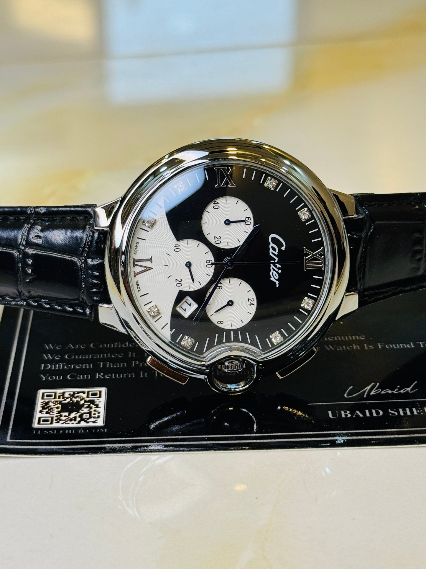 Black Panda Cart*er Chronograph Dial Watch