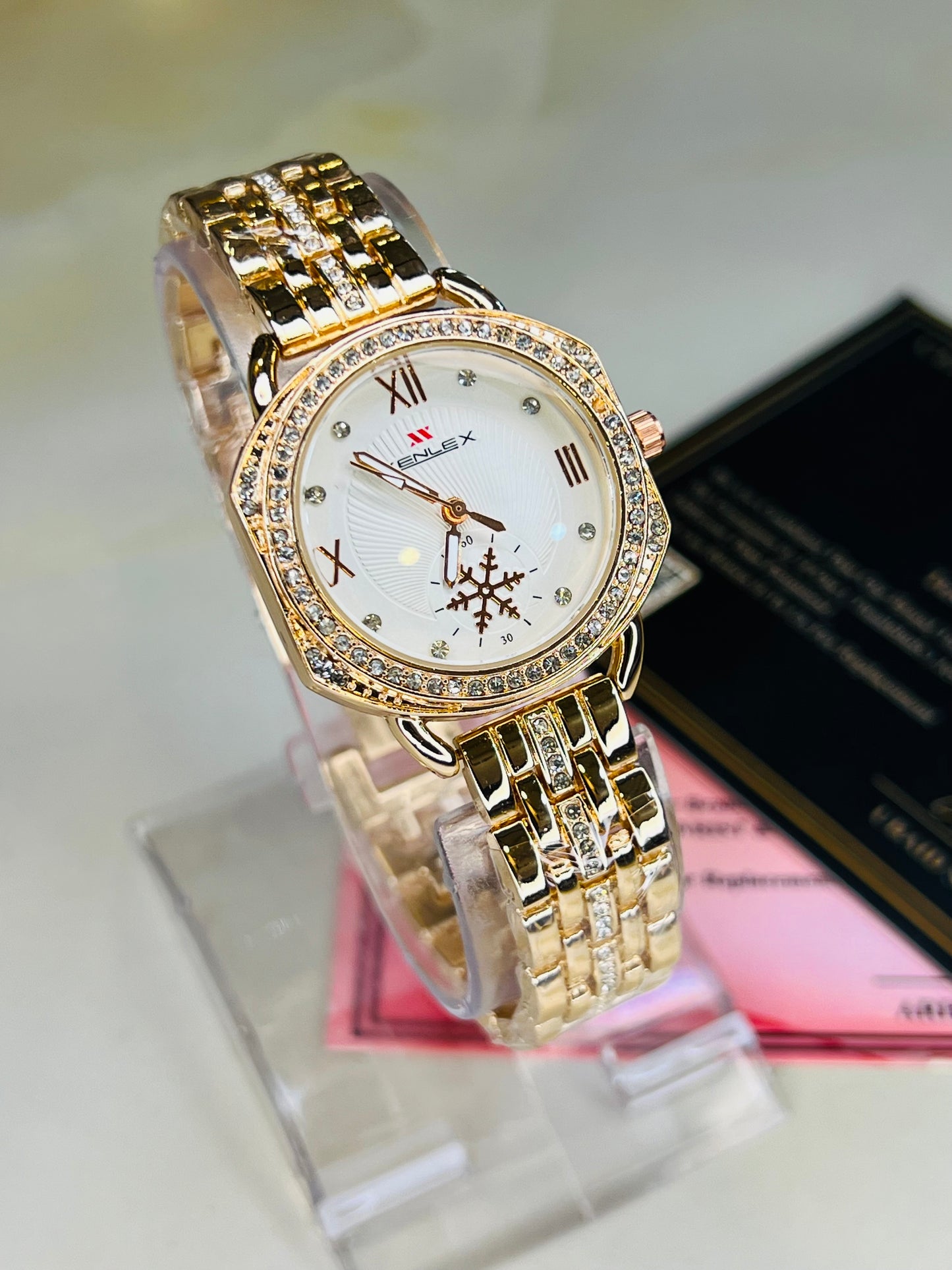 Xenlex RoseGold White Zircon Watch For Her