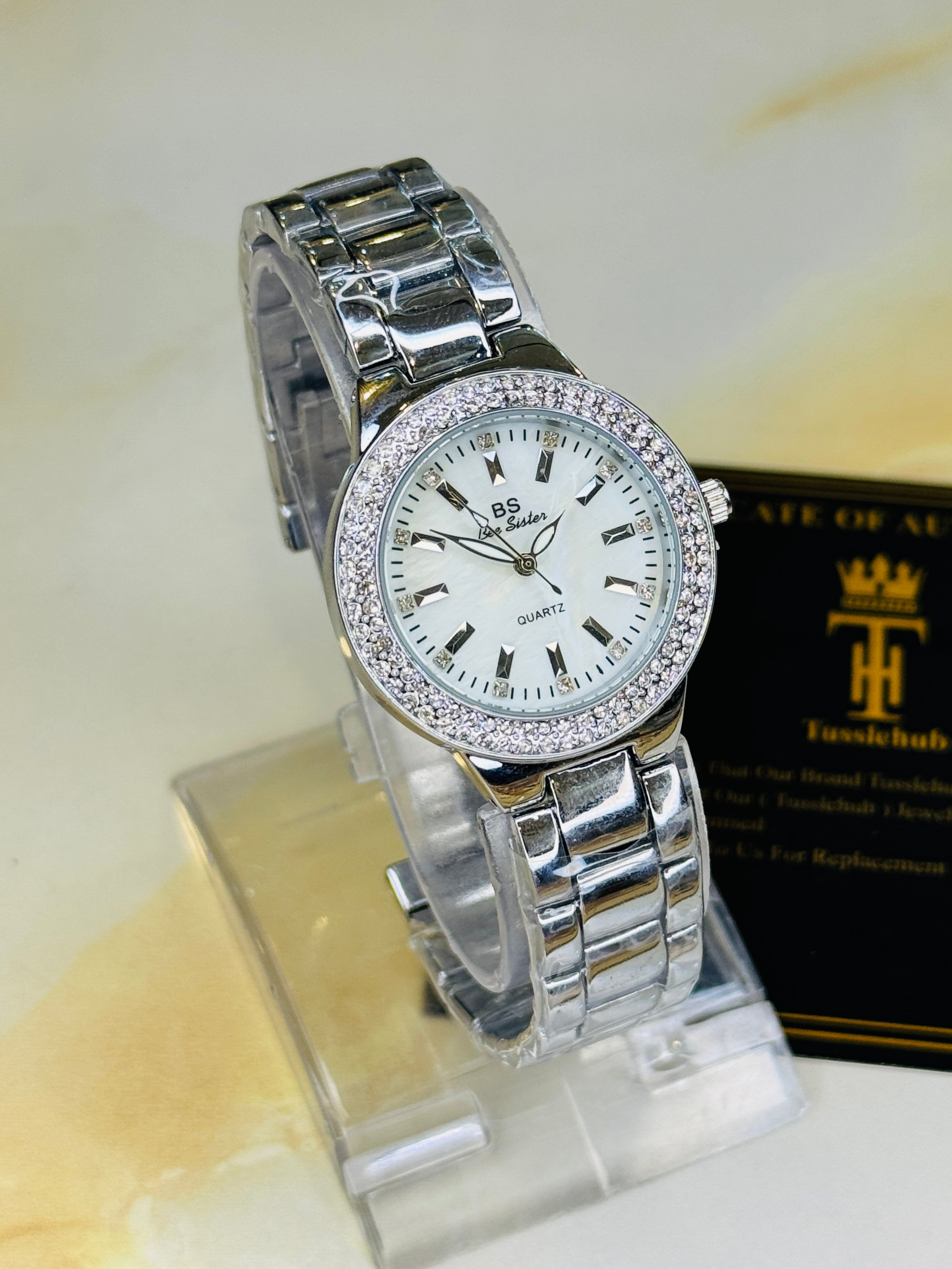 Bee Sister Silver Zircon Bezel Watch For Her