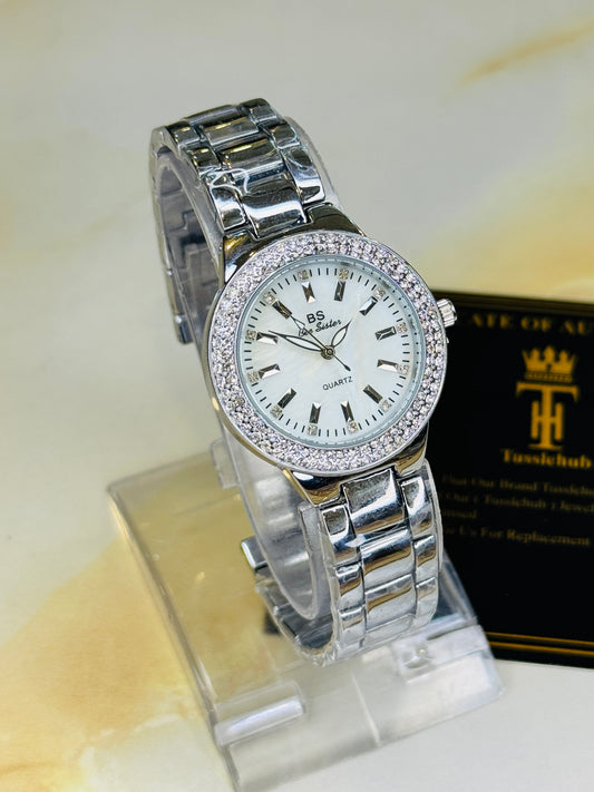 Bee Sister Silver Zircon Bezel Watch For Her