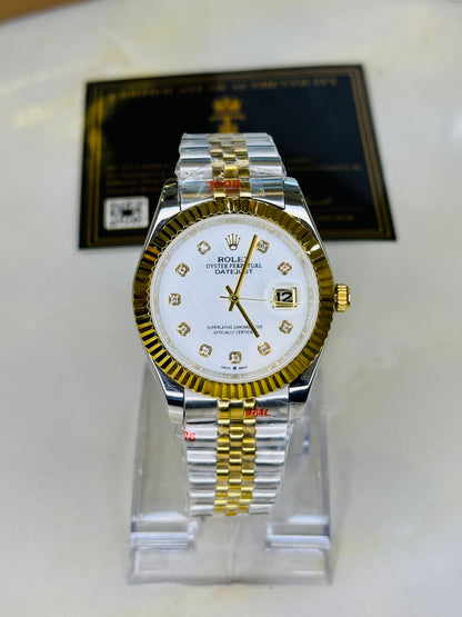 Jubilee Date Just Two Tone Diamond Fluted White Dial Quartz Watch
