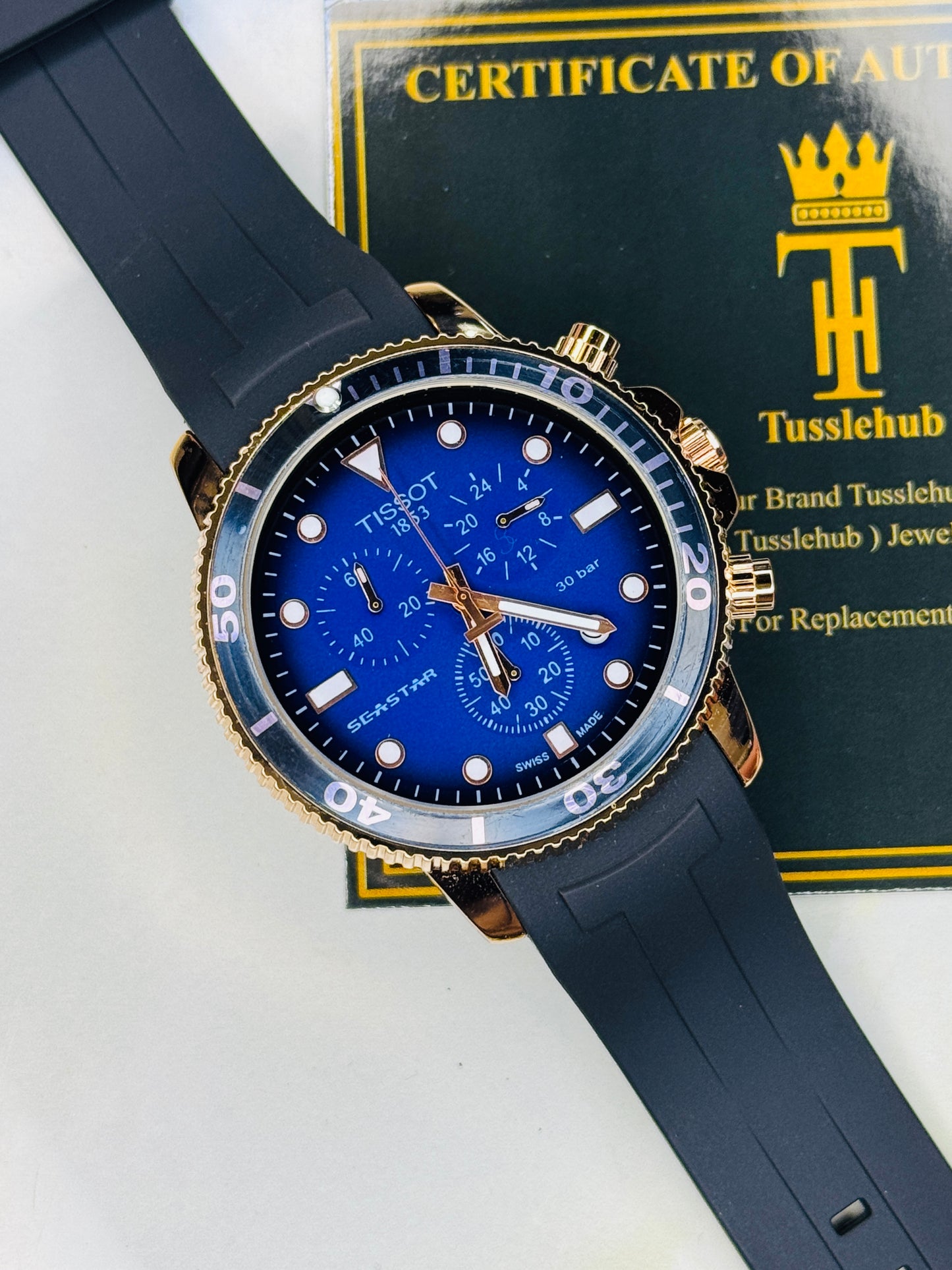 Black Rose Gold Sapphire Tissot Sea Star Chronograph Watch