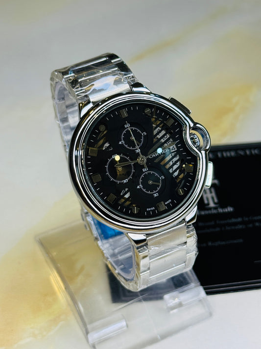 C-2 Silver Black Chain Cart*er Chronograph Dial Watch