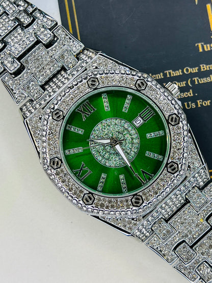 Silver Emerald AP Iced Out Watch