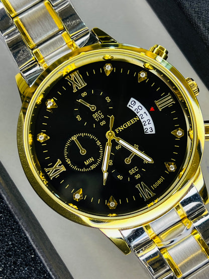 Two Tone Black Dial Fngeen Watch