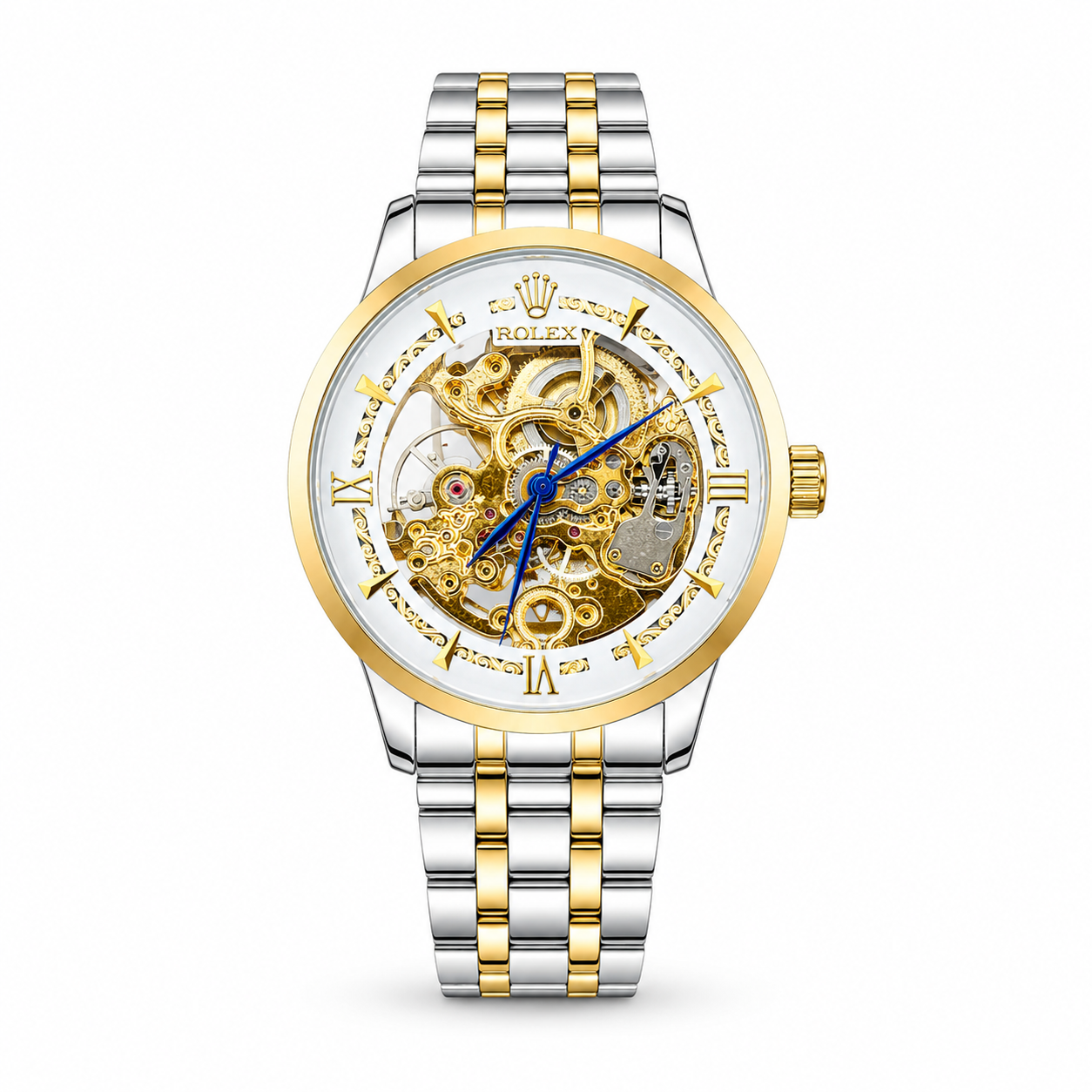 R-1 Two Tone White Chain Strap Skeleton Automatic Watch