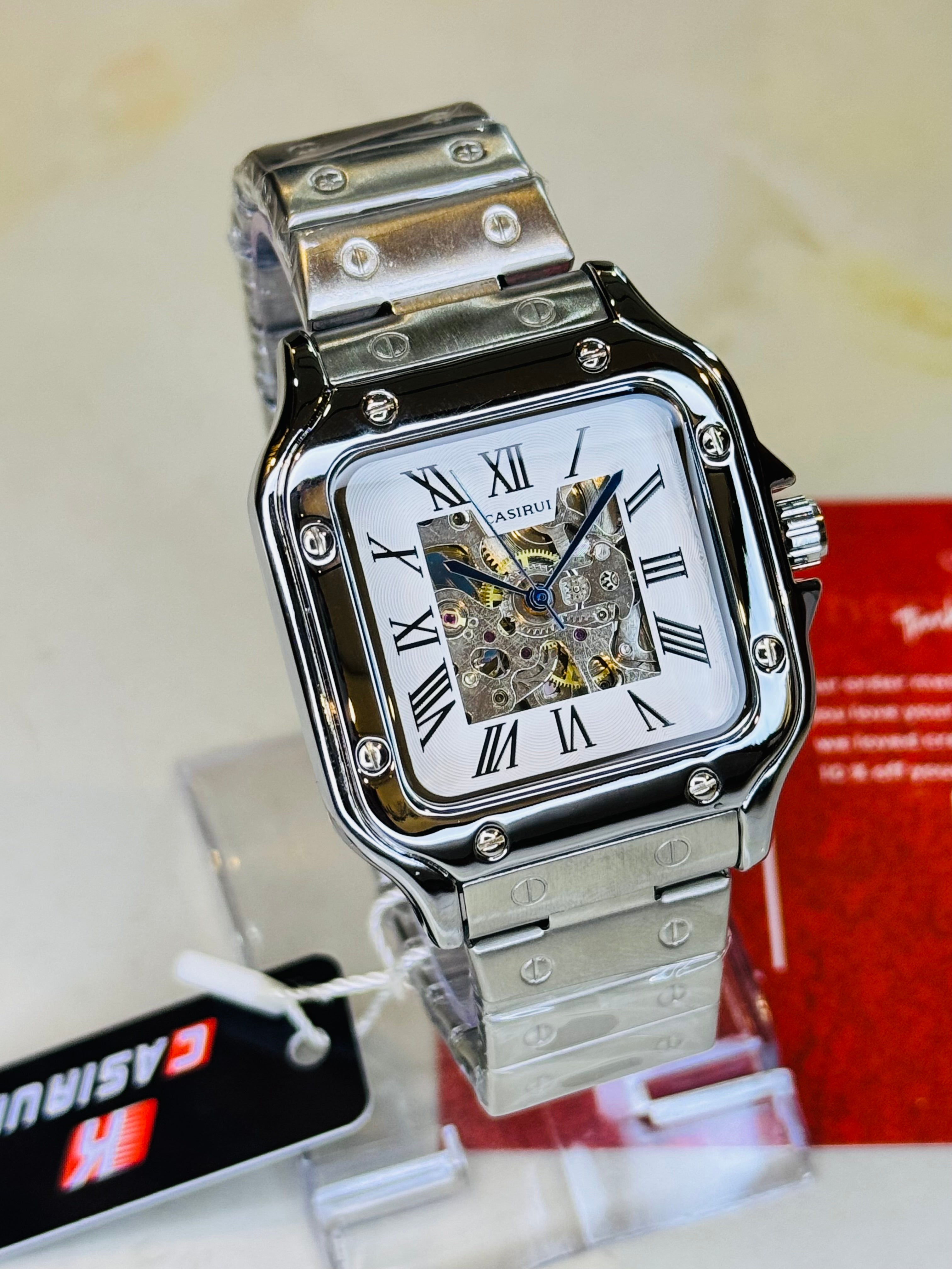 Silver Chain Tank Automatic Watch