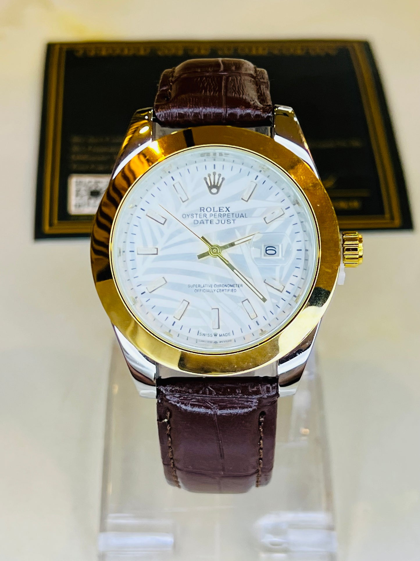 Brown White Palm Leather Rolex Watch