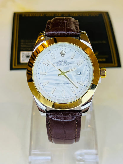 Brown White Palm Leather Rolex Watch
