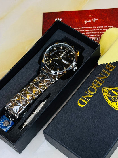 Silver Black Binbond Diamond Dial Watch