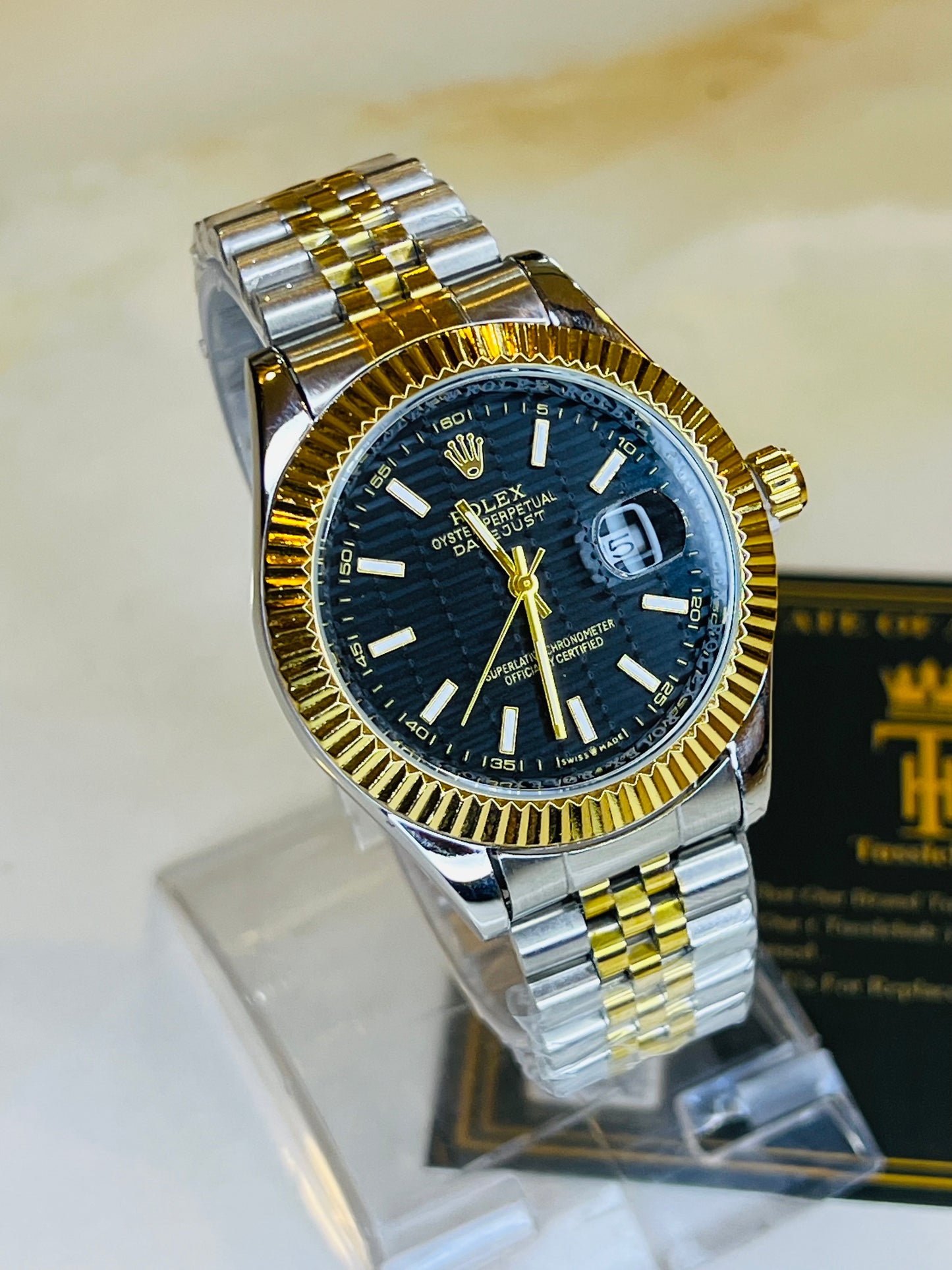 Premium Two Tone Black Date Just Watch