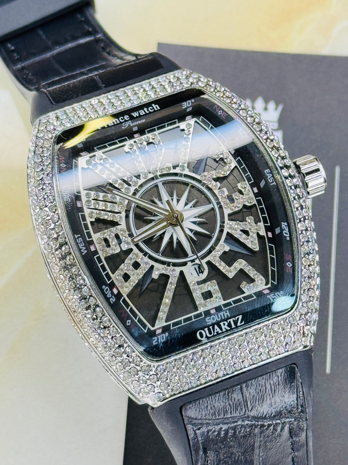 Vanguard Black Silver Iced Frank Muller Watch