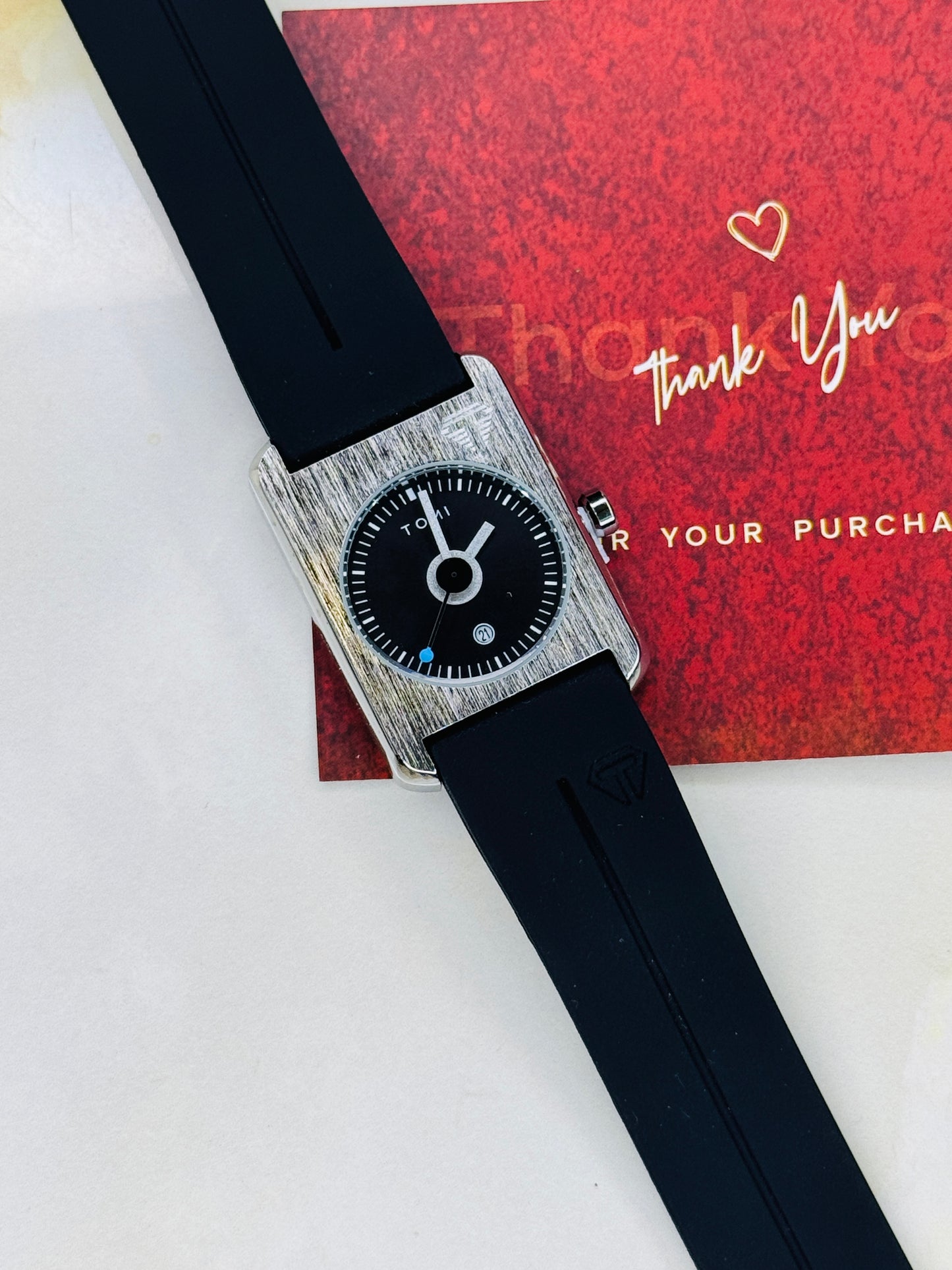 Tomi Black Silver Tank Magnetic Strap Watch