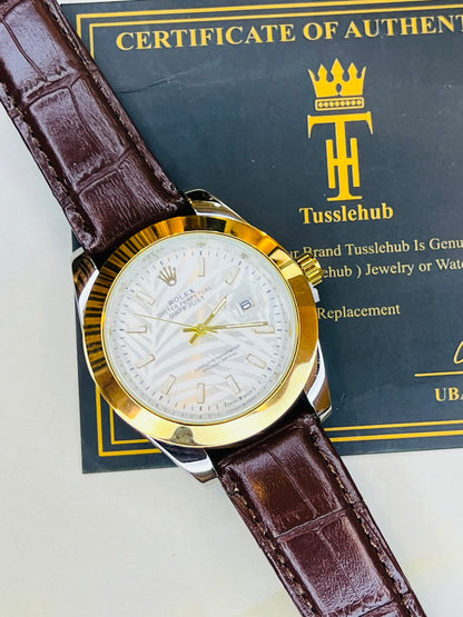 Brown White Palm Leather Rolex Watch