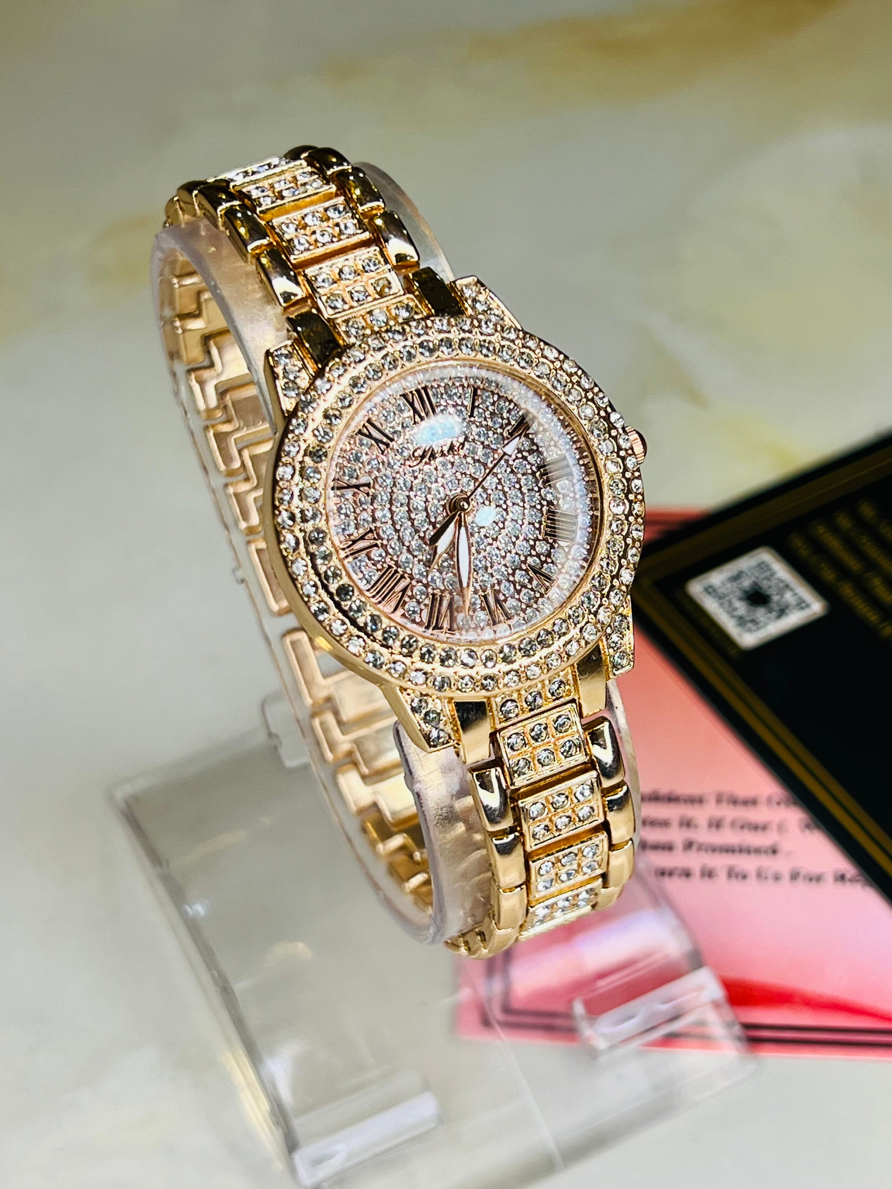 Rose Gold Iced Out Watch For Her