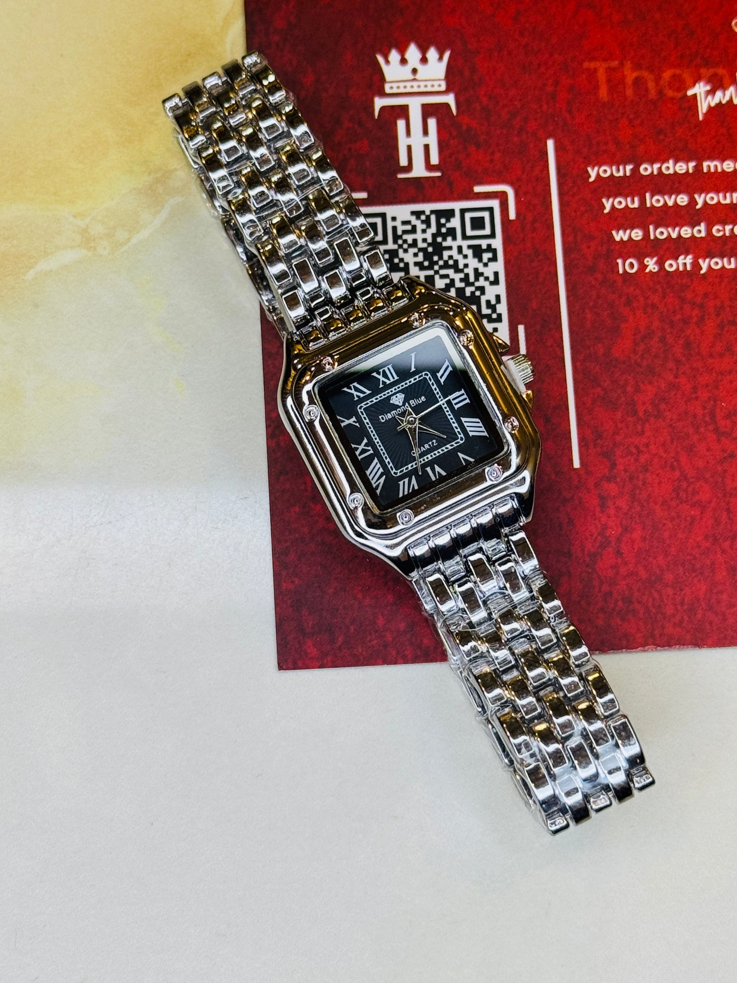 Silver Black Santos Watch For Her