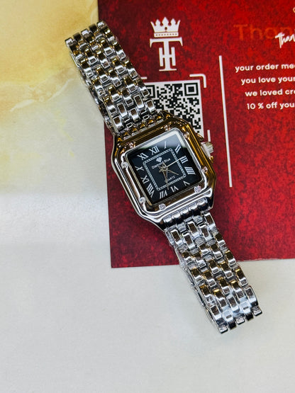 Silver Black Santos Watch For Her