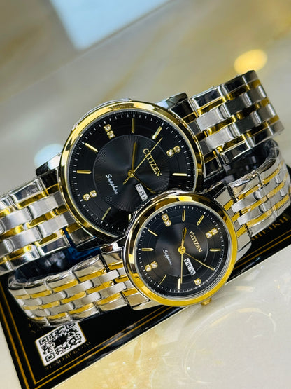 Two Tone Black Day Date Citizen Couple Watch