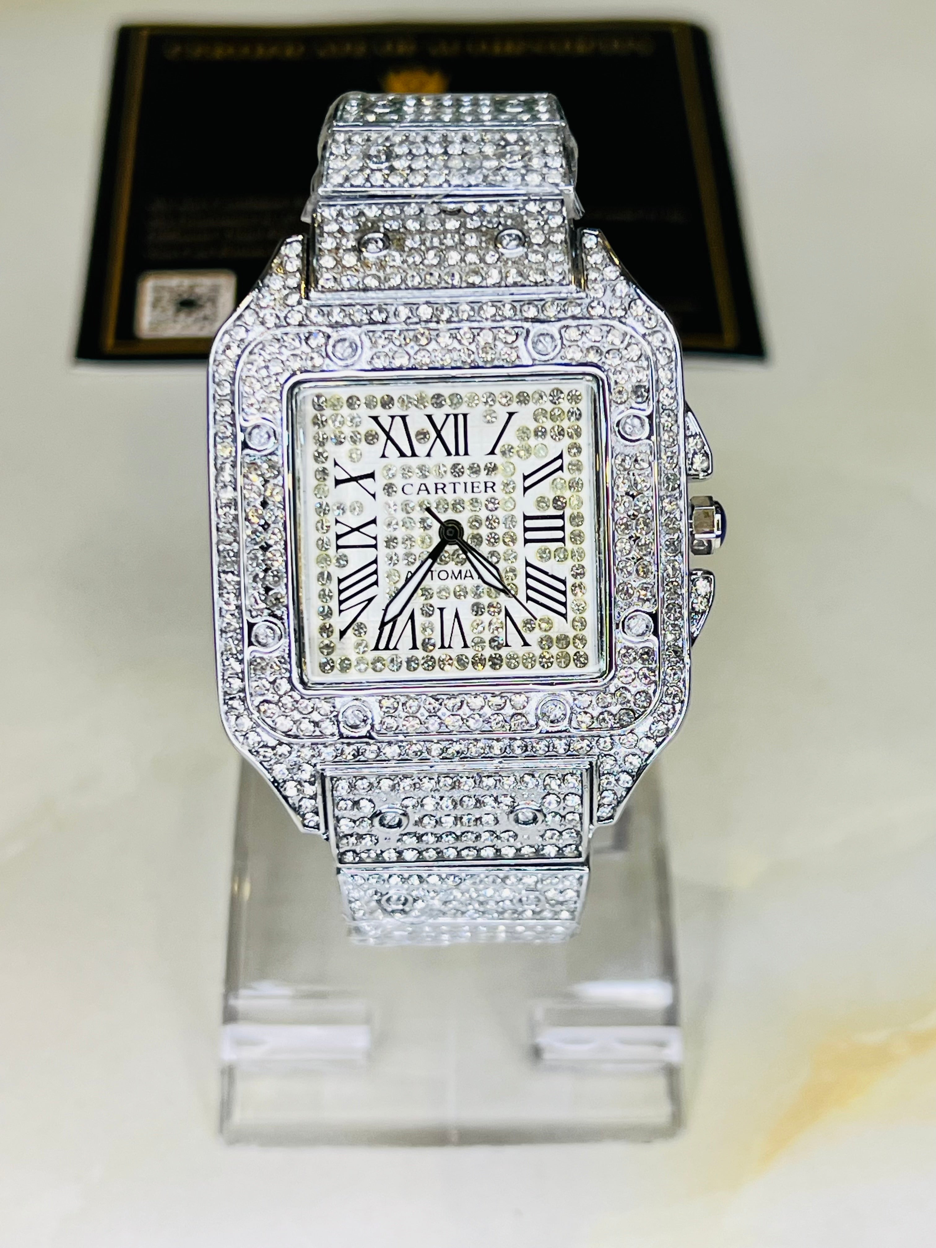 All Silver Square Tank Iced Out Watch