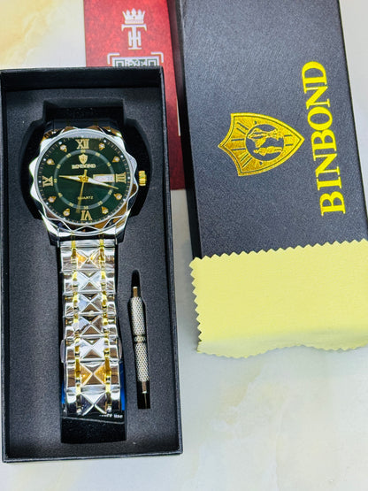 Forest Green Binbond Diamond Dial Watch