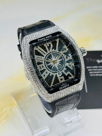 Vanguard Black Silver Iced Frank Muller Watch