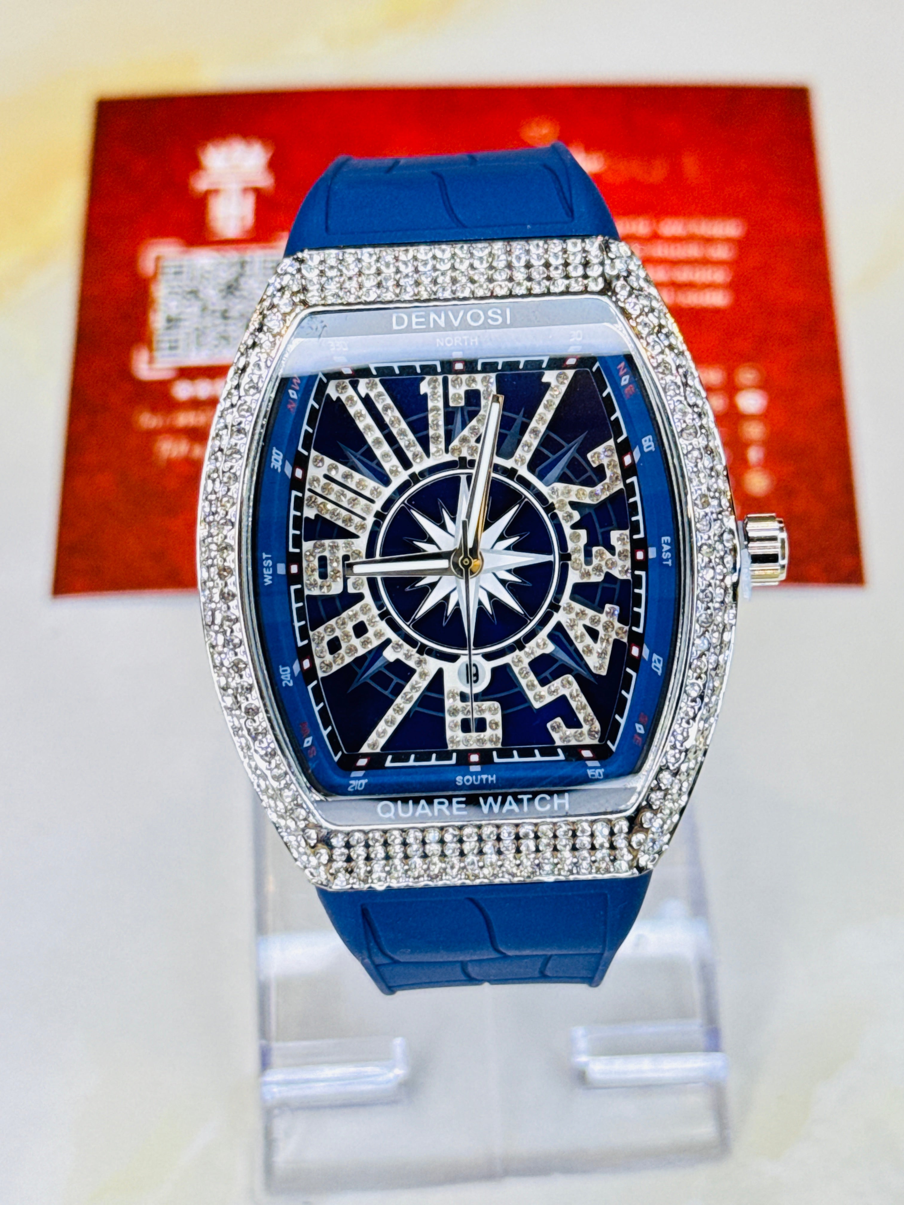 Vanguard Blue Silver Iced Silicone Frank Muller Watch