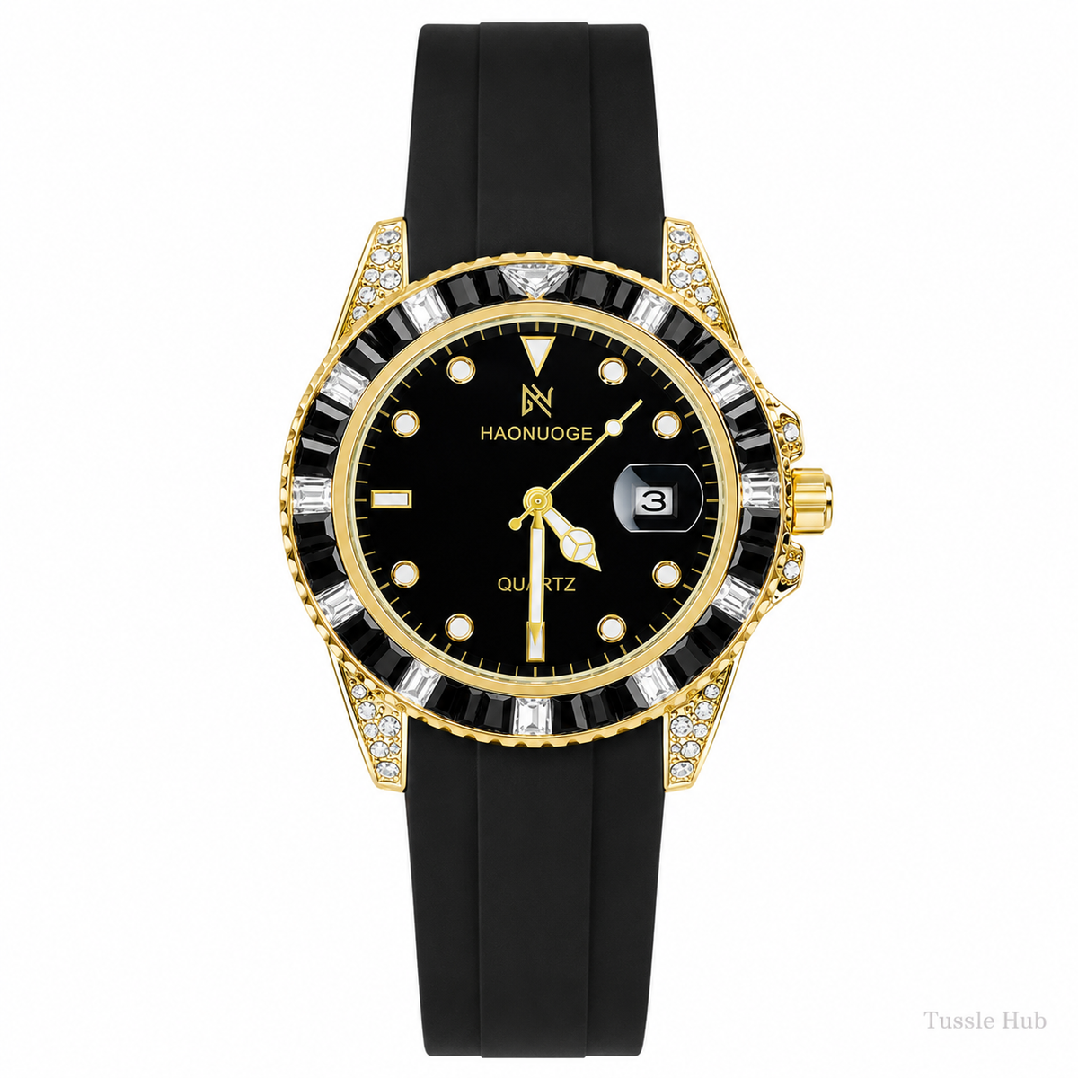 Onyx Gem Stones Gold Bezel Watch
