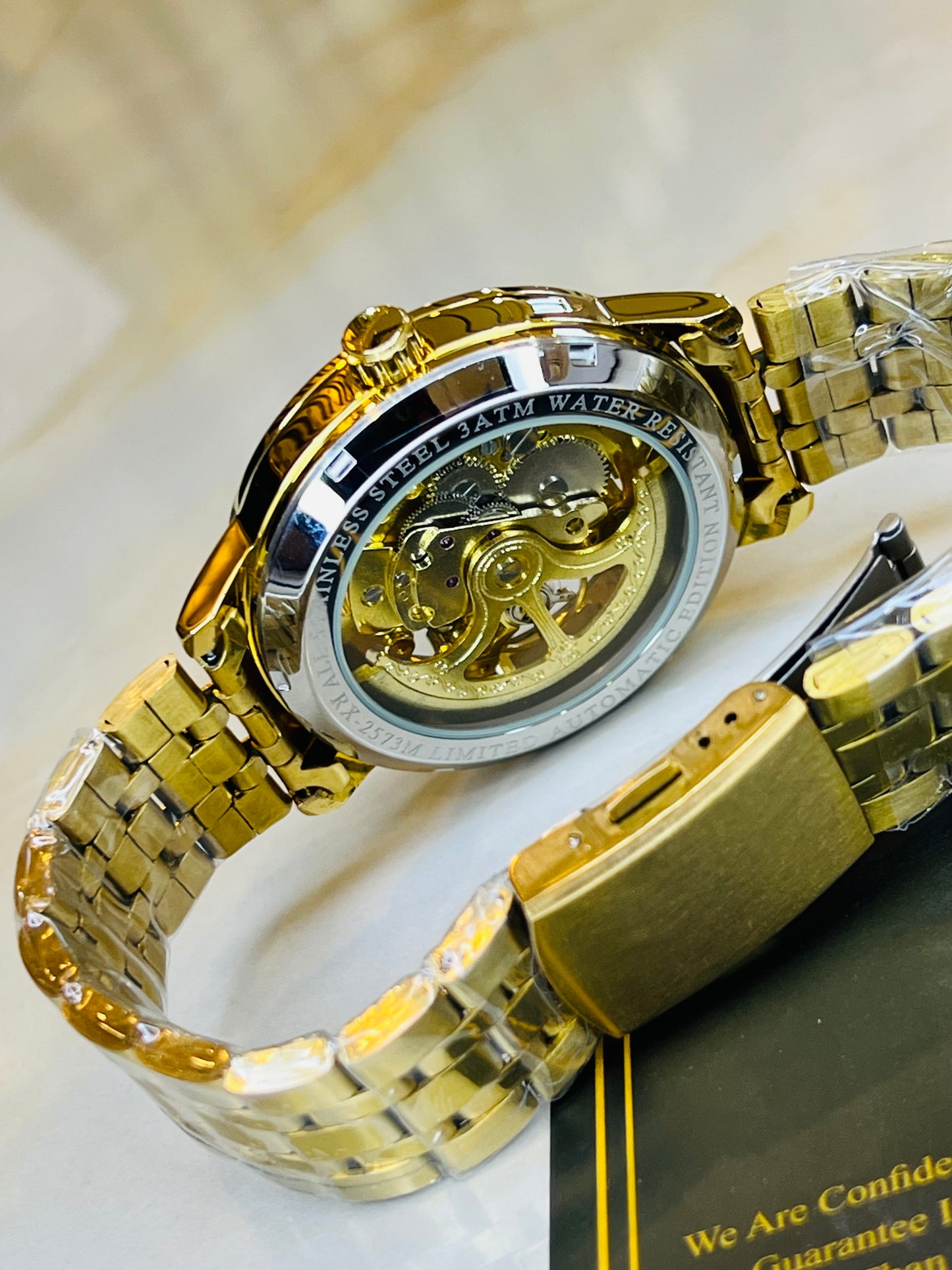 R-1 All Gold Chain Strap Skeleton Automatic Watch