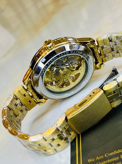 R-1 All Gold Chain Strap Skeleton Automatic Watch