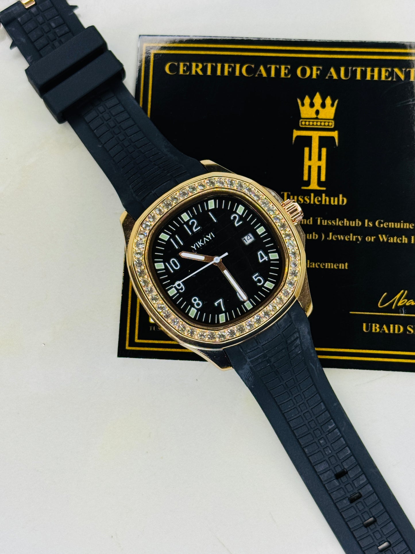 Black Rose Gold Zircon Silicon Nautilus Watch