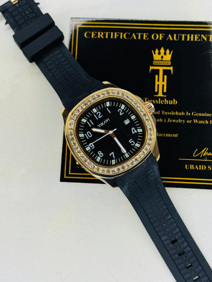 Black Rose Gold Zircon Silicon Nautilus Watch