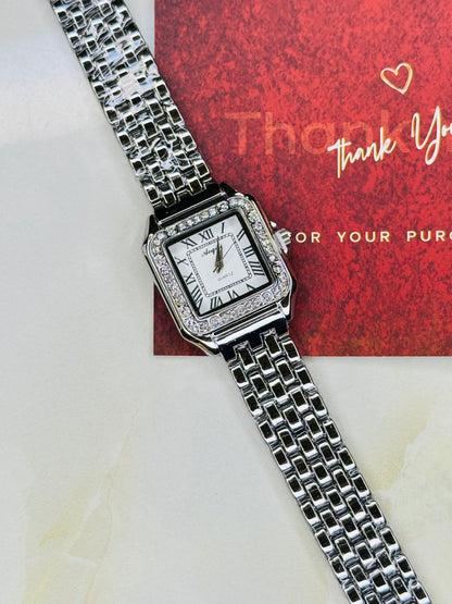 Silver White Zircon Santos Watch For Her