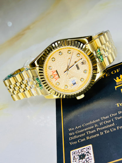 Jubilee Date Just All Gold Fluted Bezel Quartz Watch