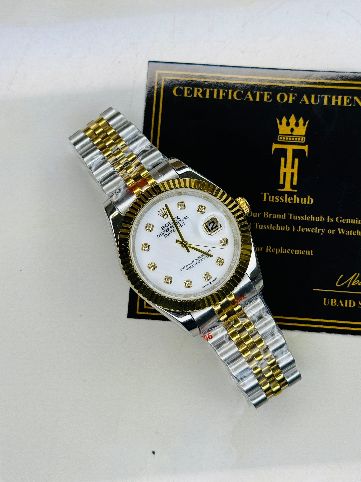 Jubilee Date Just Two Tone Diamond Fluted White Dial Quartz Watch