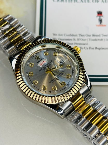 Premium Day Date Two Tone White Dial Watch