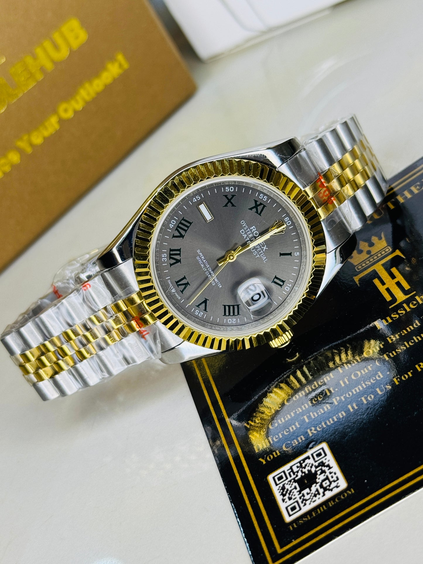 Jubilee Date Just Two Tone Roman Fluted Metallic Dial Quartz Watch