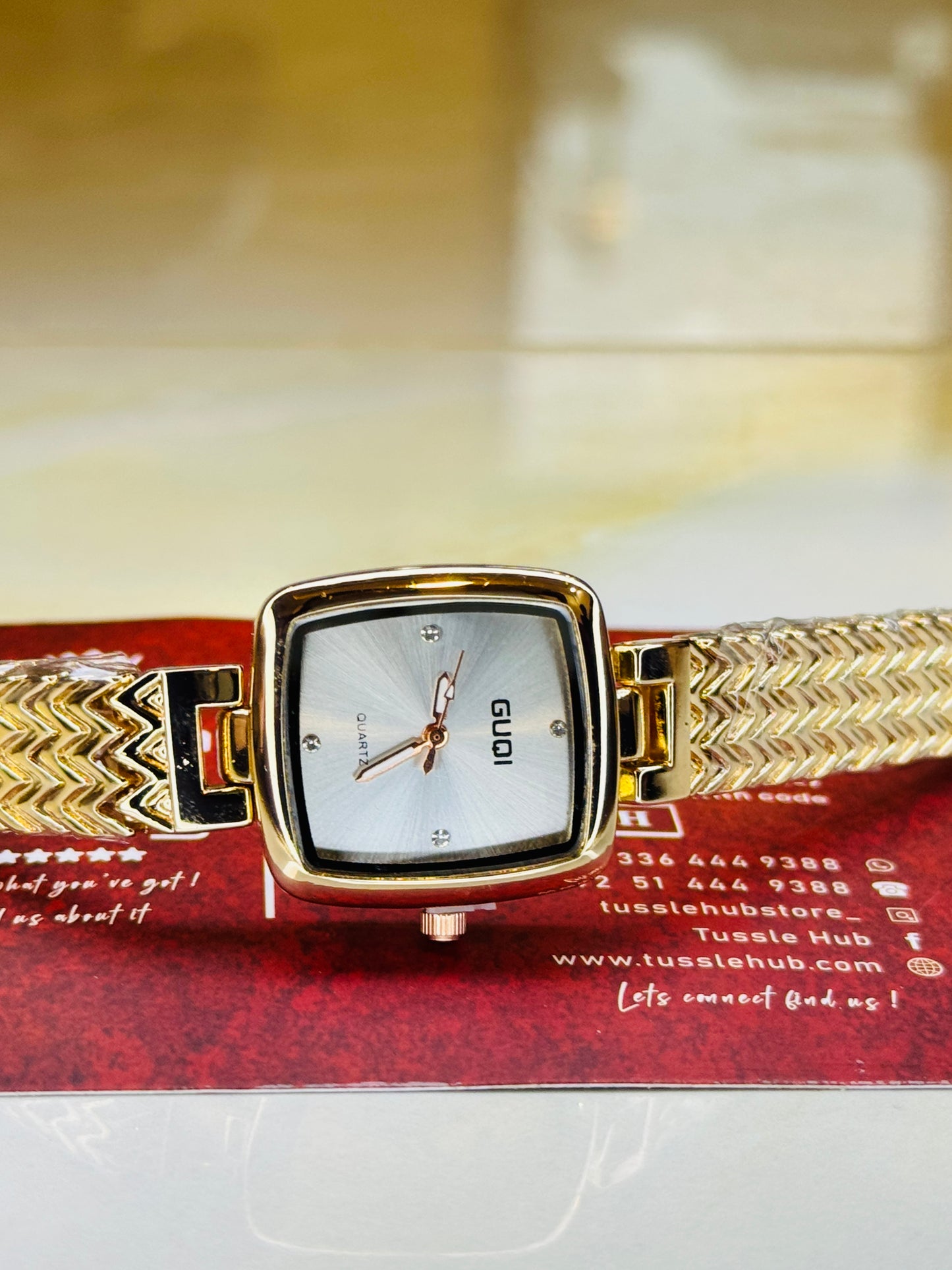 Rose Gold White Guqi Square Watch For Her