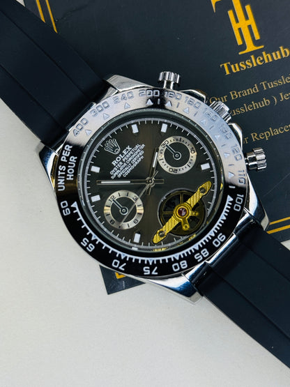 Skeleton Daytona Silver Black Watch