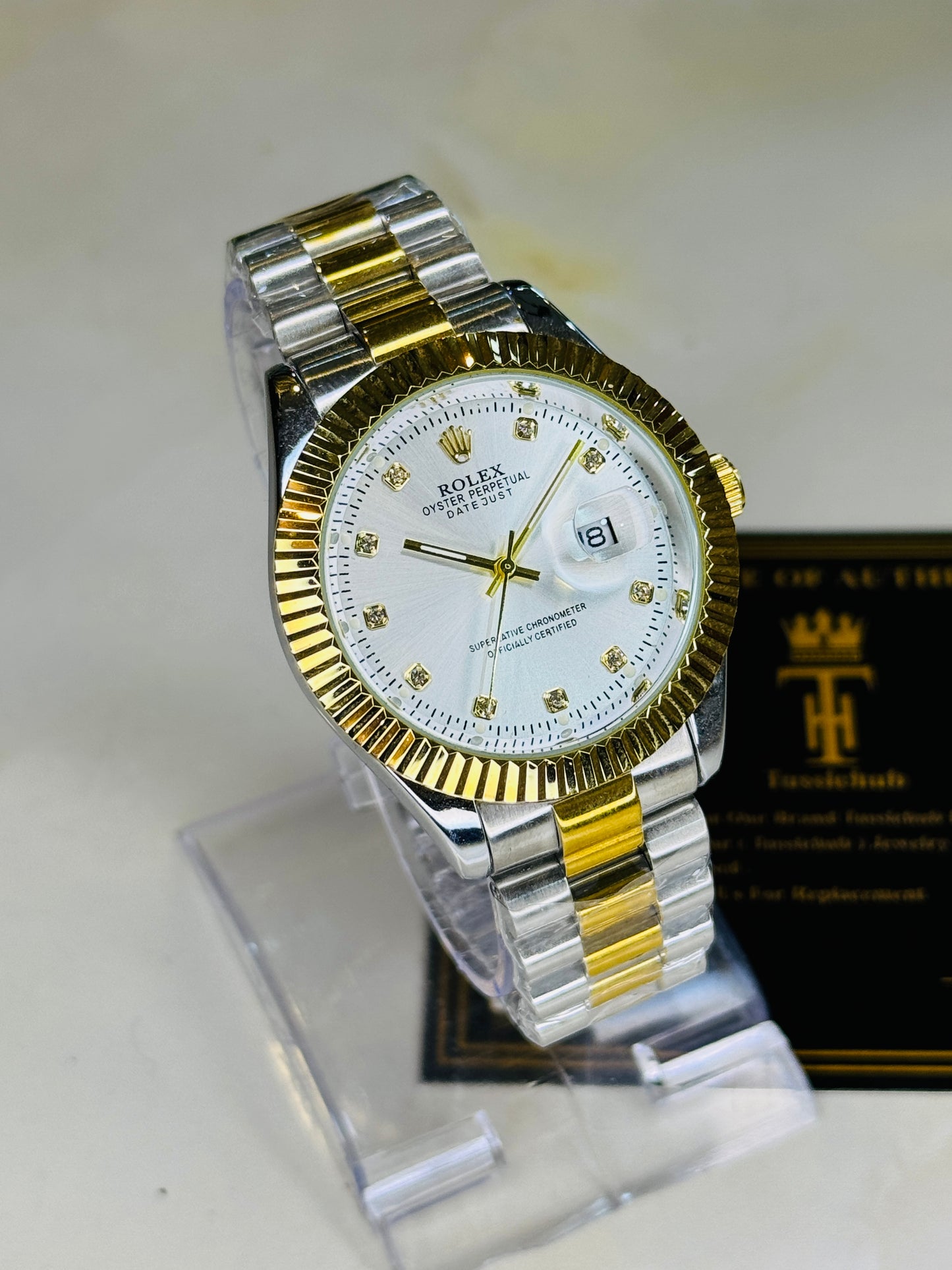 Premium Two Tone White Date Just Watch