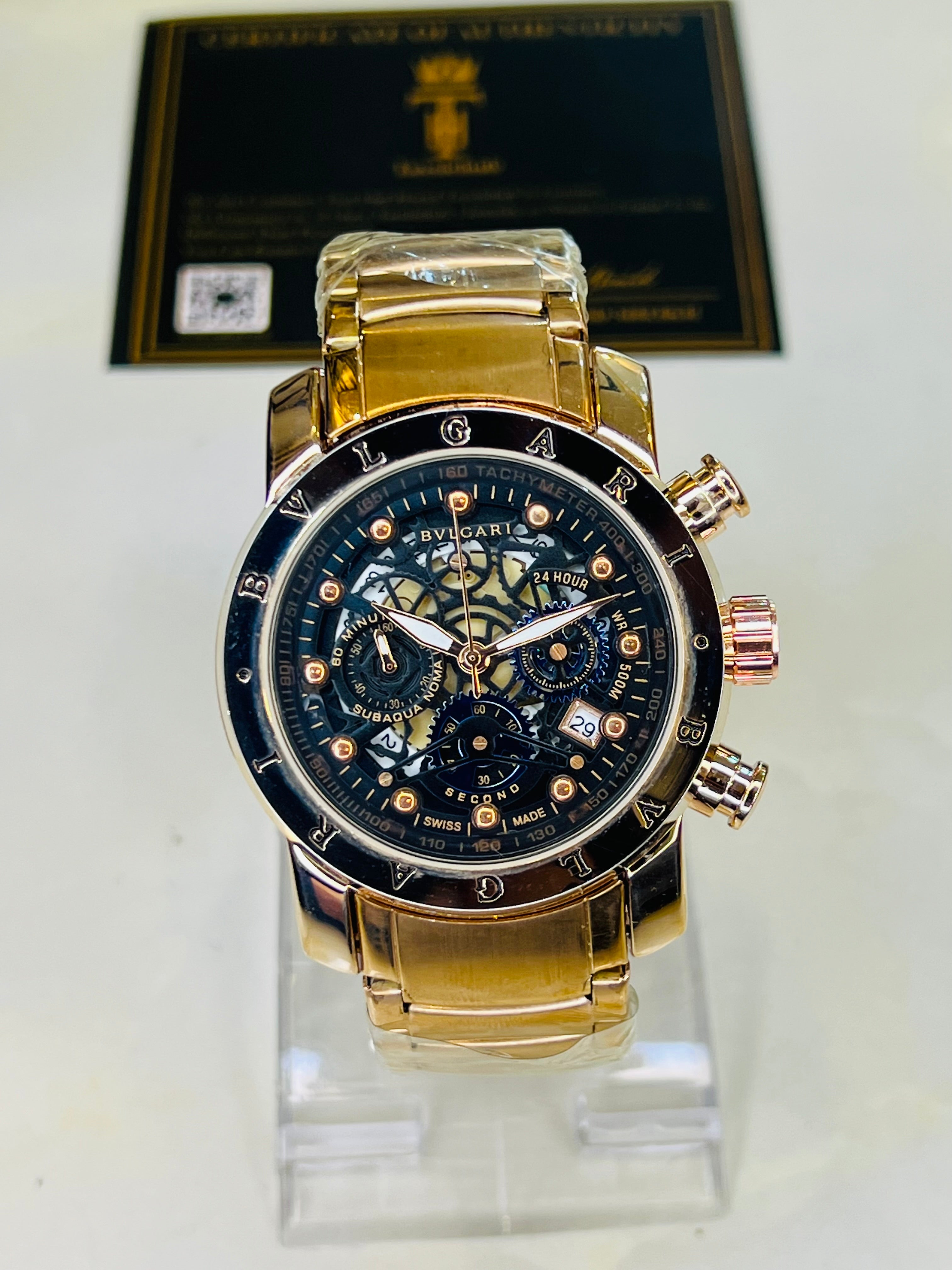 Rose Gold Black Bvlgari Chronograph Watch