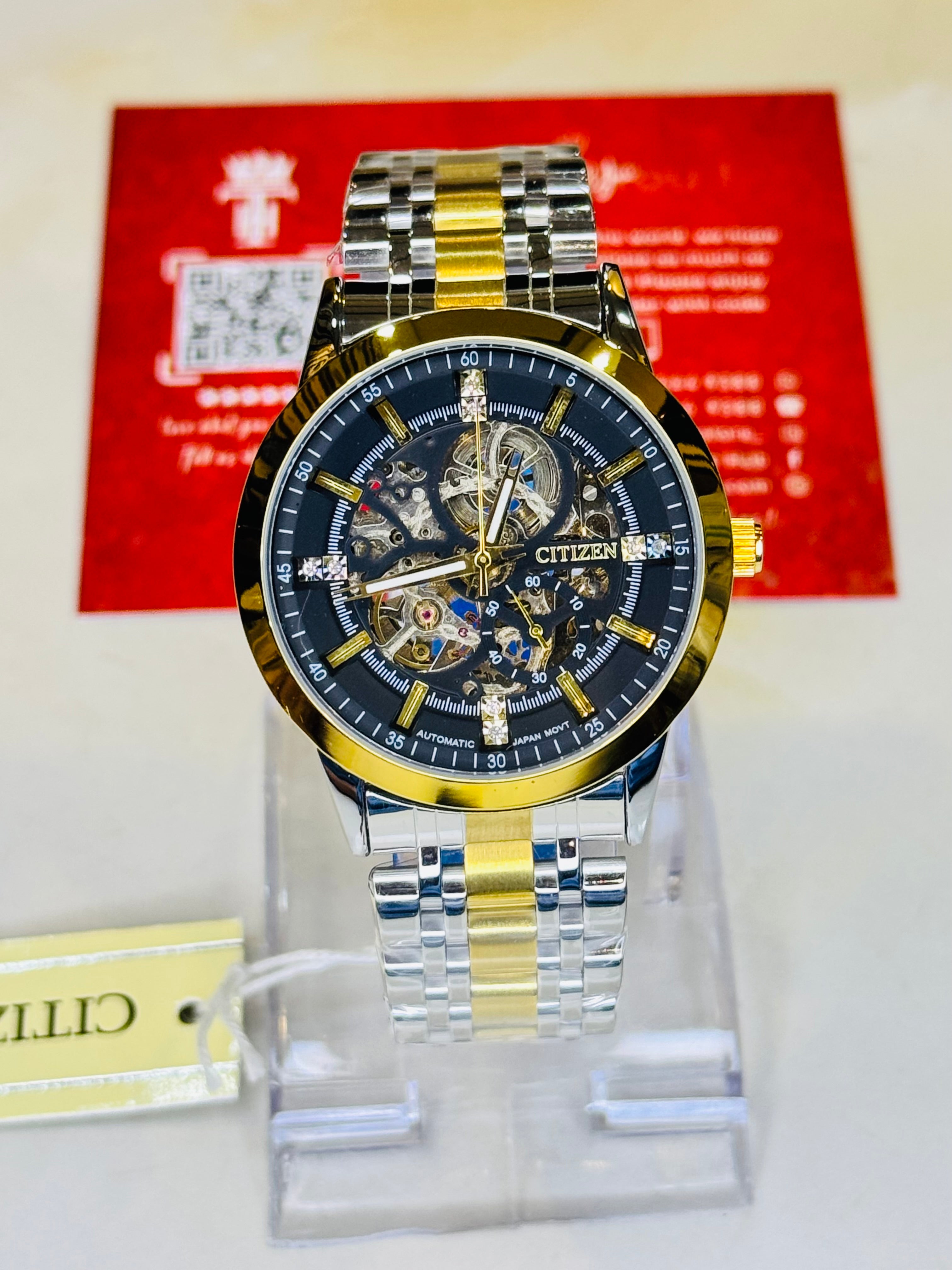 Two Tone Black Citizen Skeleton Automatic Watch