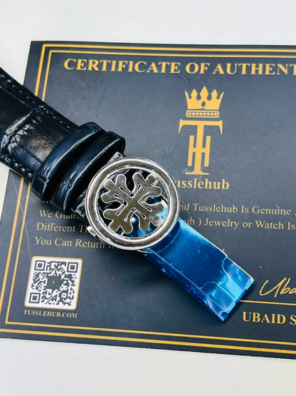 PP Black Leather Strapped Gold Nautilus Watch