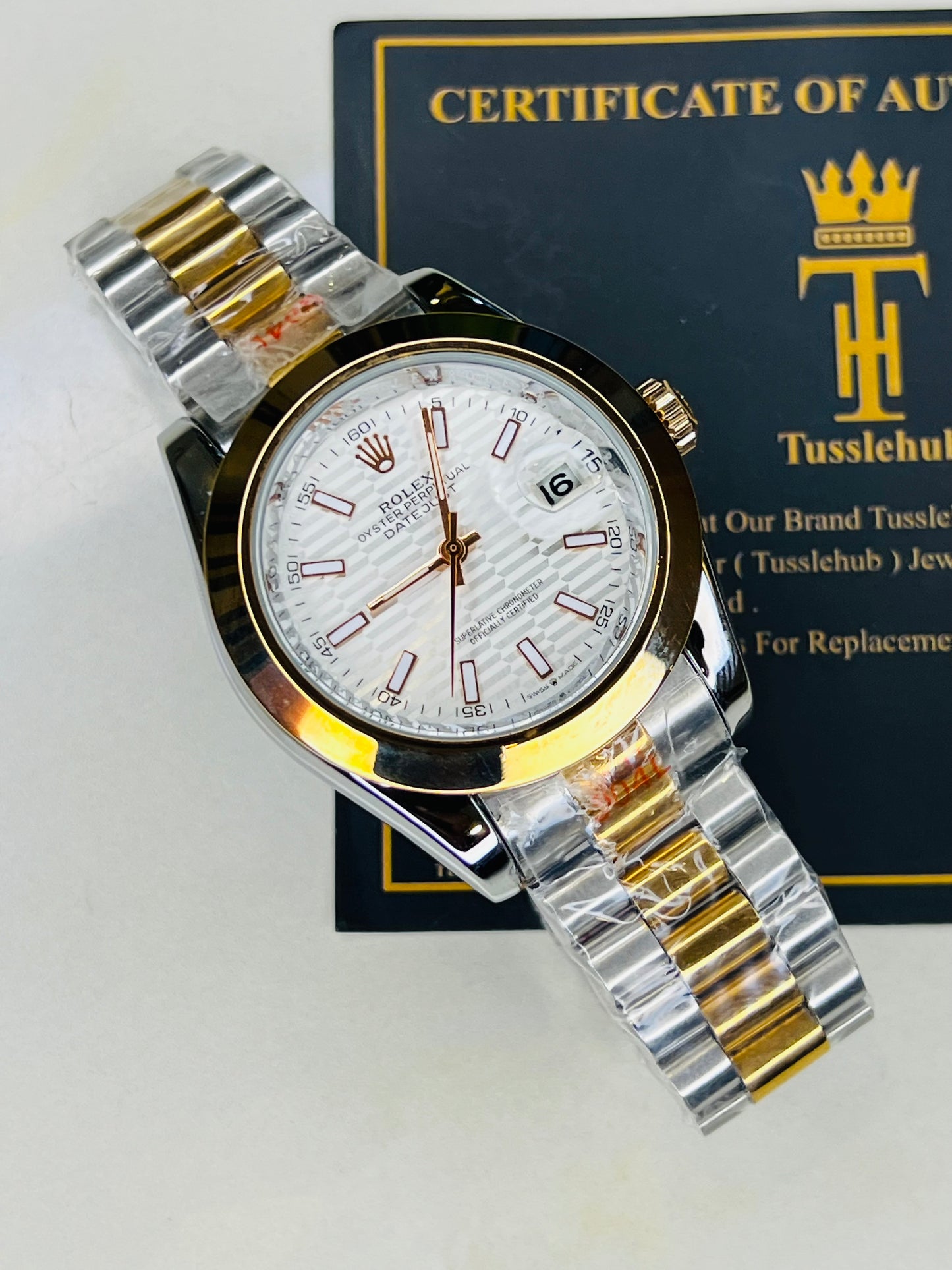 President Date Just Silver Rose Plain Bezel White Dial Automatic Watch