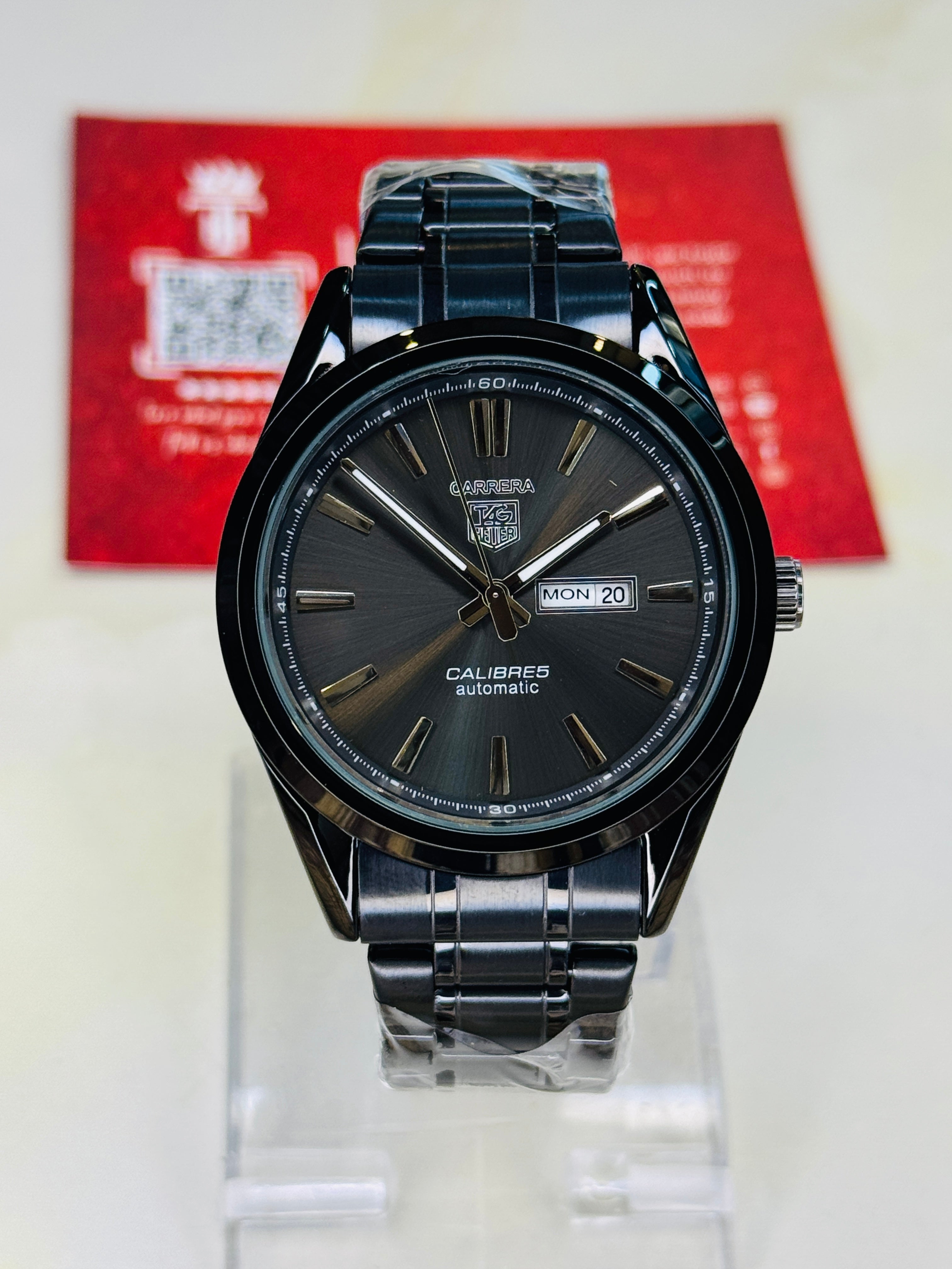All Black Carrera Day Date Chain Strapped Watch