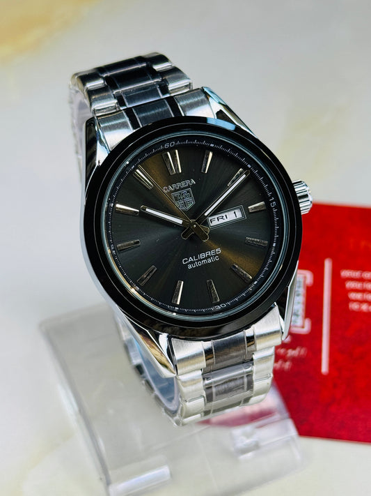 Silver Black Carrera Day Date Chain Strapped Watch