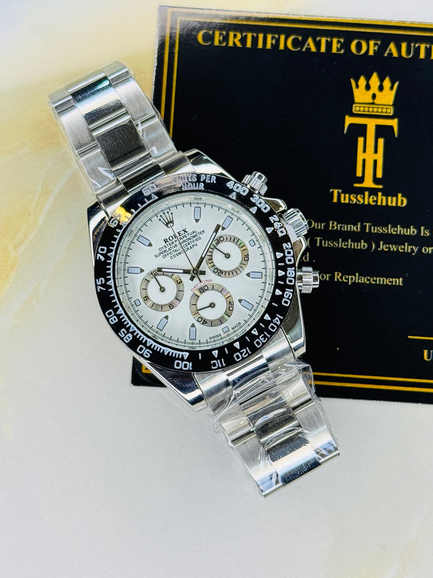 Silver White Daytona Chronograph Chain Strap Master Clone Watch