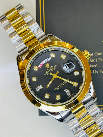 Premium Two Tone Black Date Just Plain Bezel Watch