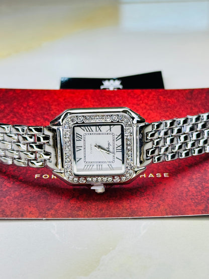 Silver White Zircon Santos Watch For Her