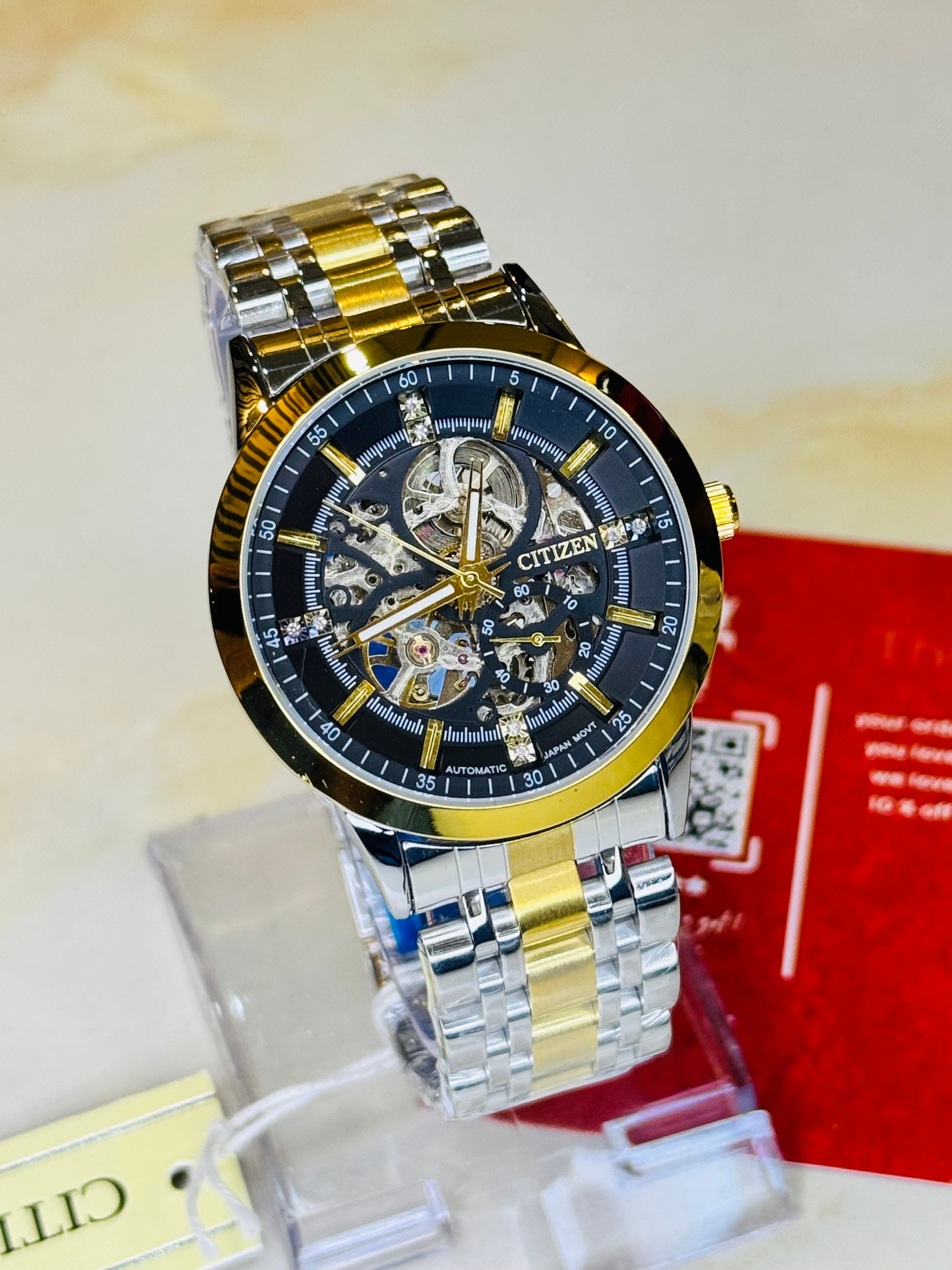 Two Tone Black Citizen Skeleton Automatic Watch