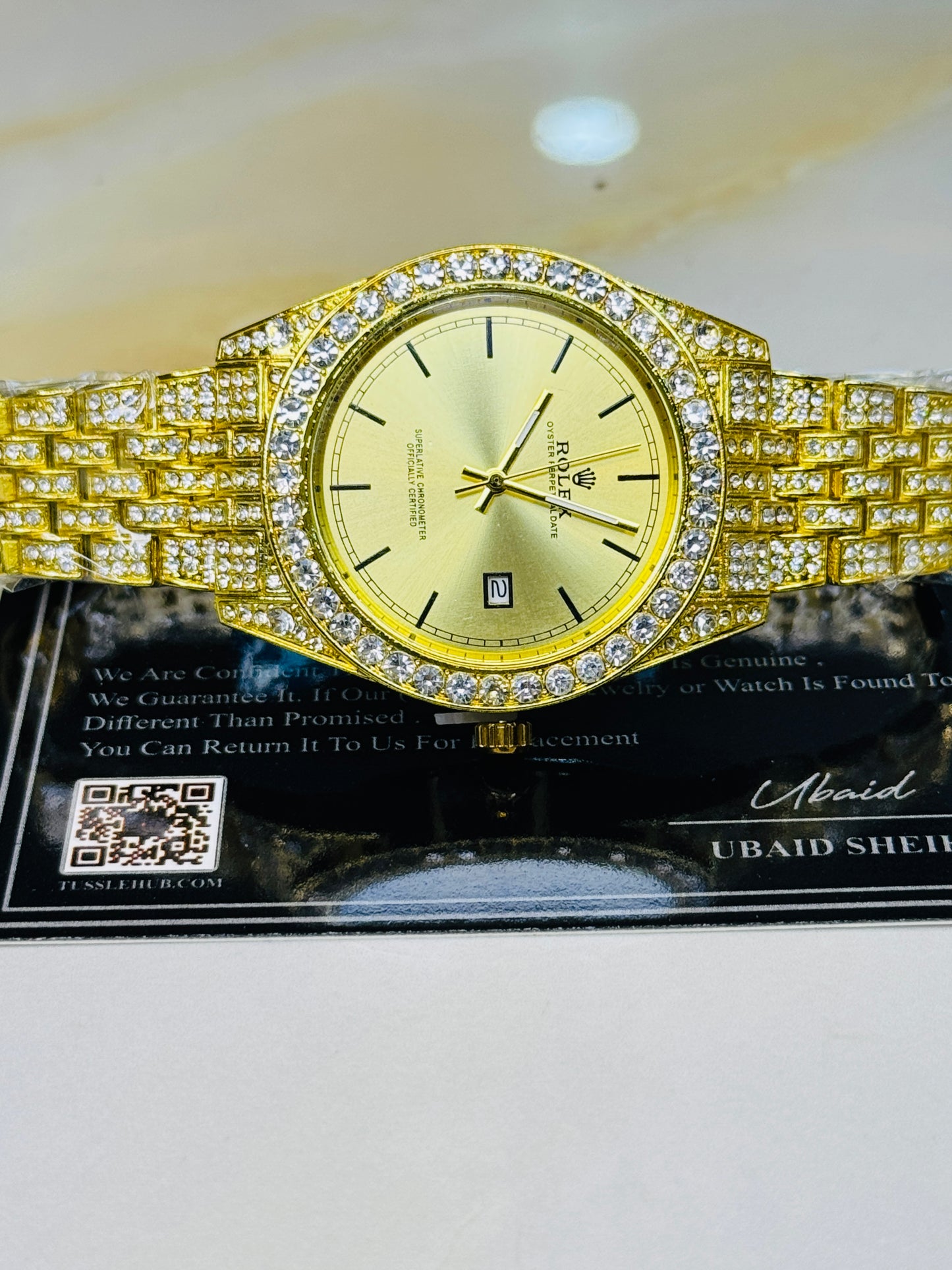 Gold Perpetual Iced Watch For Her